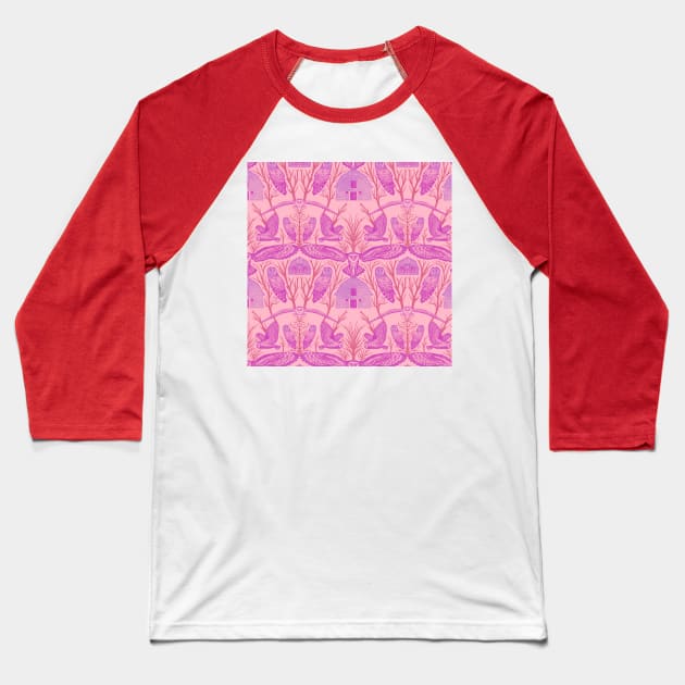 Owls hunting  - pink Baseball T-Shirt by Flyingrabbit